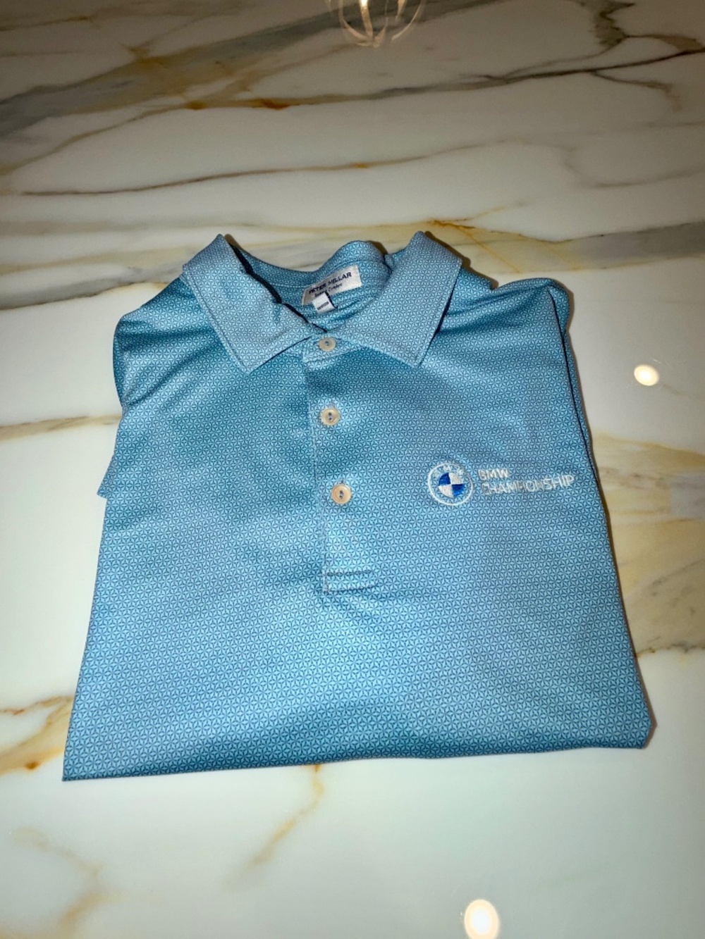 Peter Millar Summer Comfort BMW Championship polo shirt in light blue Sz XL